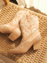 The Bailey | Apricot Embroidered Cowboy Bootie