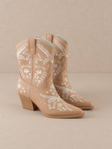 The Bailey | Apricot Embroidered Cowboy Bootie