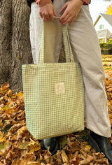 Sage Gingham Tote Bag - Wide