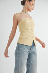 Button Down Bustier Tube Top