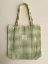 Sage Gingham Tote Bag - Wide