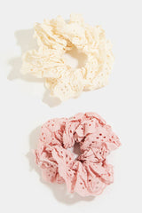 2 Piece Embroidered Flower Scrunchie Set