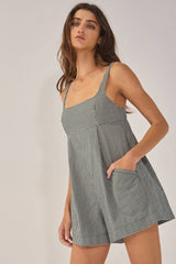 Sleeveless Plaid Relaxed Romper