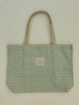 Sage Gingham Tote Bag - Wide