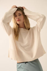 Solid Knit Wide-Sleeve Loose-Fit Sweater