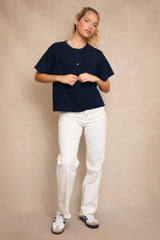 Round Neck Short Sleeve Sweater Cardigan