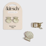 Metal Clam Shell Hair Clip 2pc Set - Gold & Pearlized Cream