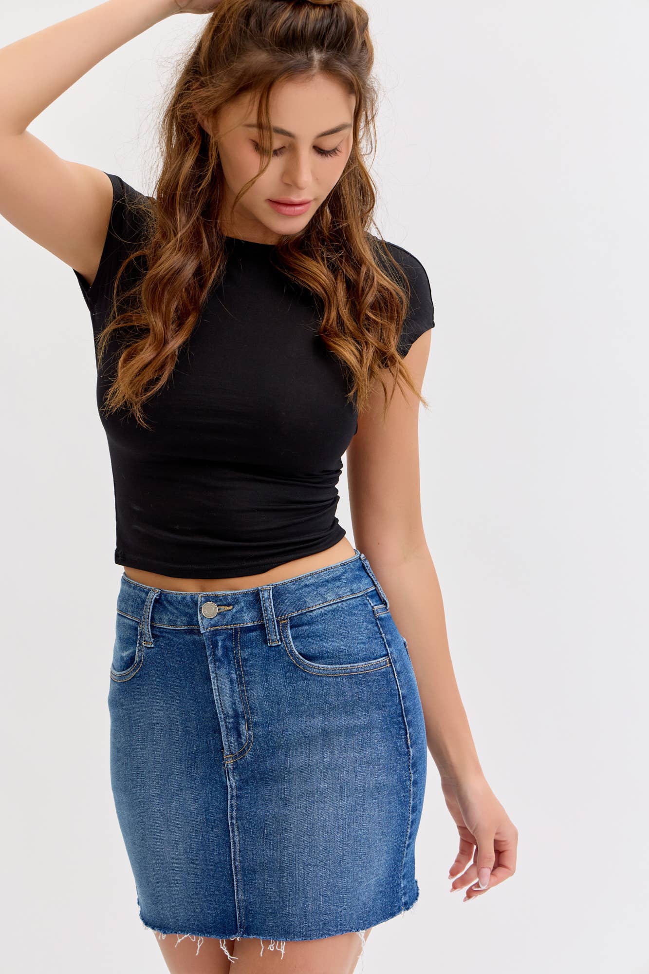 Basic Mid Waisted Mini Skirt - Raw Hem