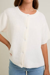 Round Neck Short Sleeve Sweater Cardigan