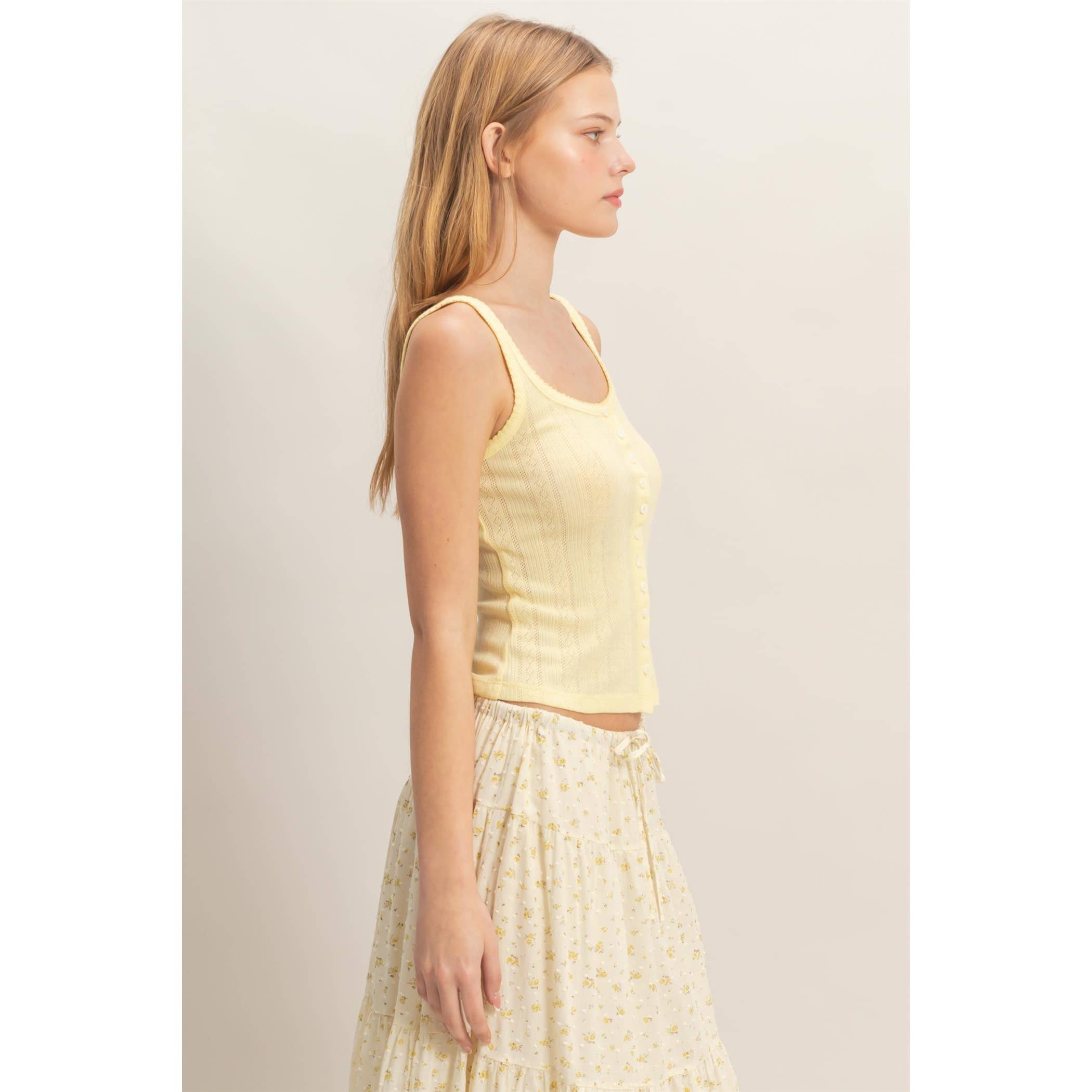 Button Front Ribbed Tank Top