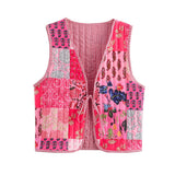 Literary Retro Print Tether Padded Vest