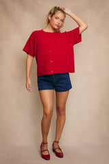 Round Neck Short Sleeve Sweater Cardigan