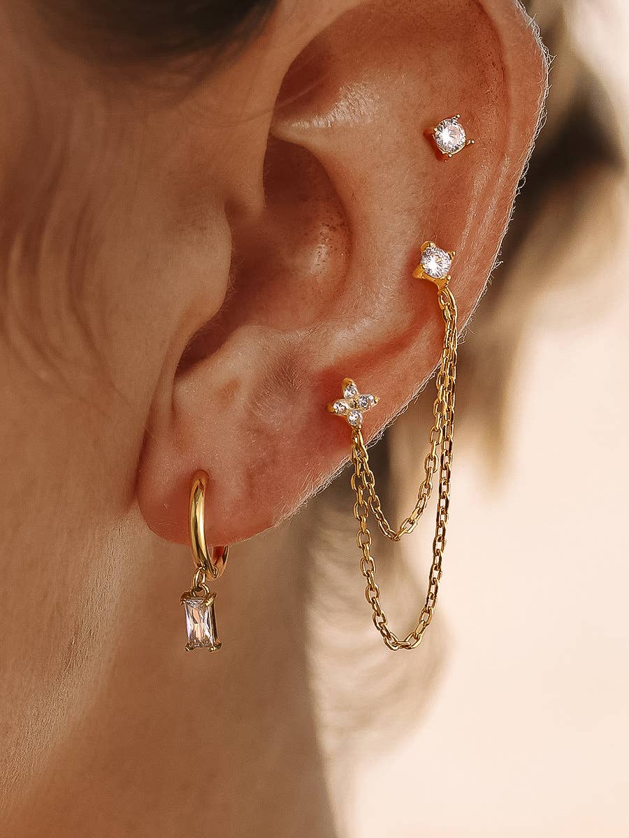 Roussa 18K Gold Non-Tarnish CZ Chain Earring Set