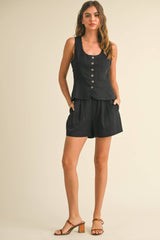 Tercel Button Front Linen Vest