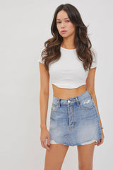 Denim Cut Off Mini Skirt