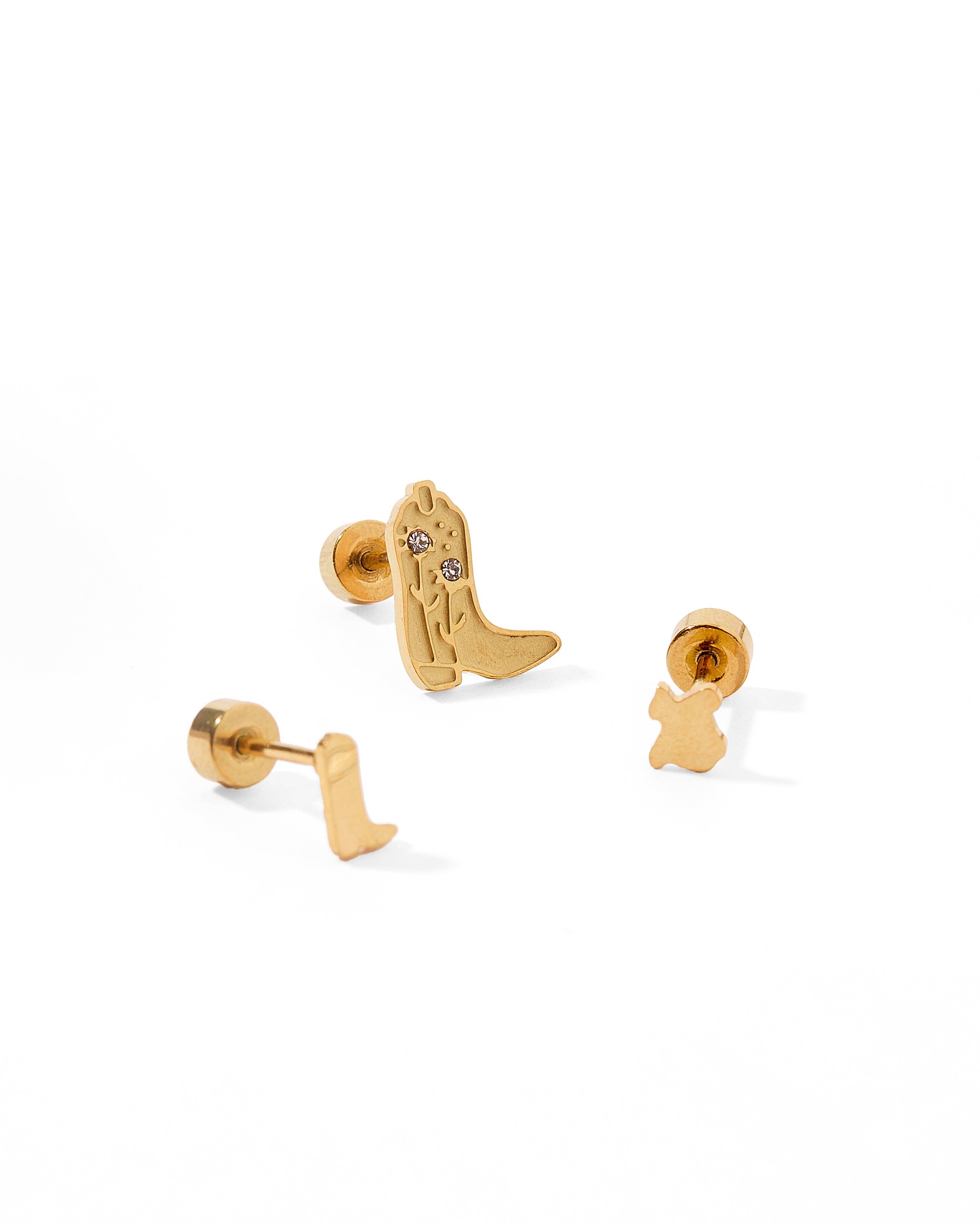 Screwback Stud Earrings - Petite Cowgirl Boot