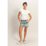 Button Front Short Sleeve Knit Top