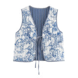 Literary Retro Print Tether Padded Vest