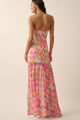 Asymmetric-Seam Floral Woven Maxi Dress