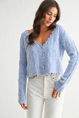 Scallop Hem Cable Knit Cardigan