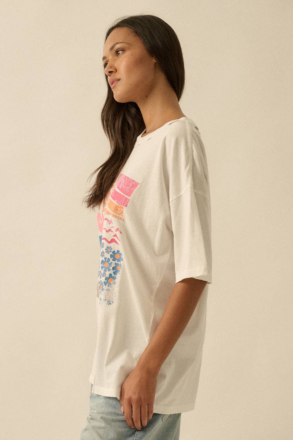 Soleil Beach Distressed Oversize Graphic Tee