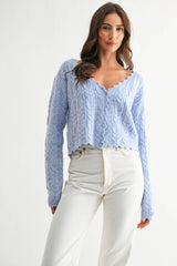 Scallop Hem Cable Knit Cardigan