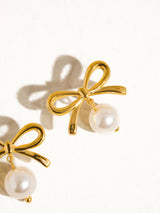 Aleah 18K Gold Non-Tarnish Bow Pearl Earring