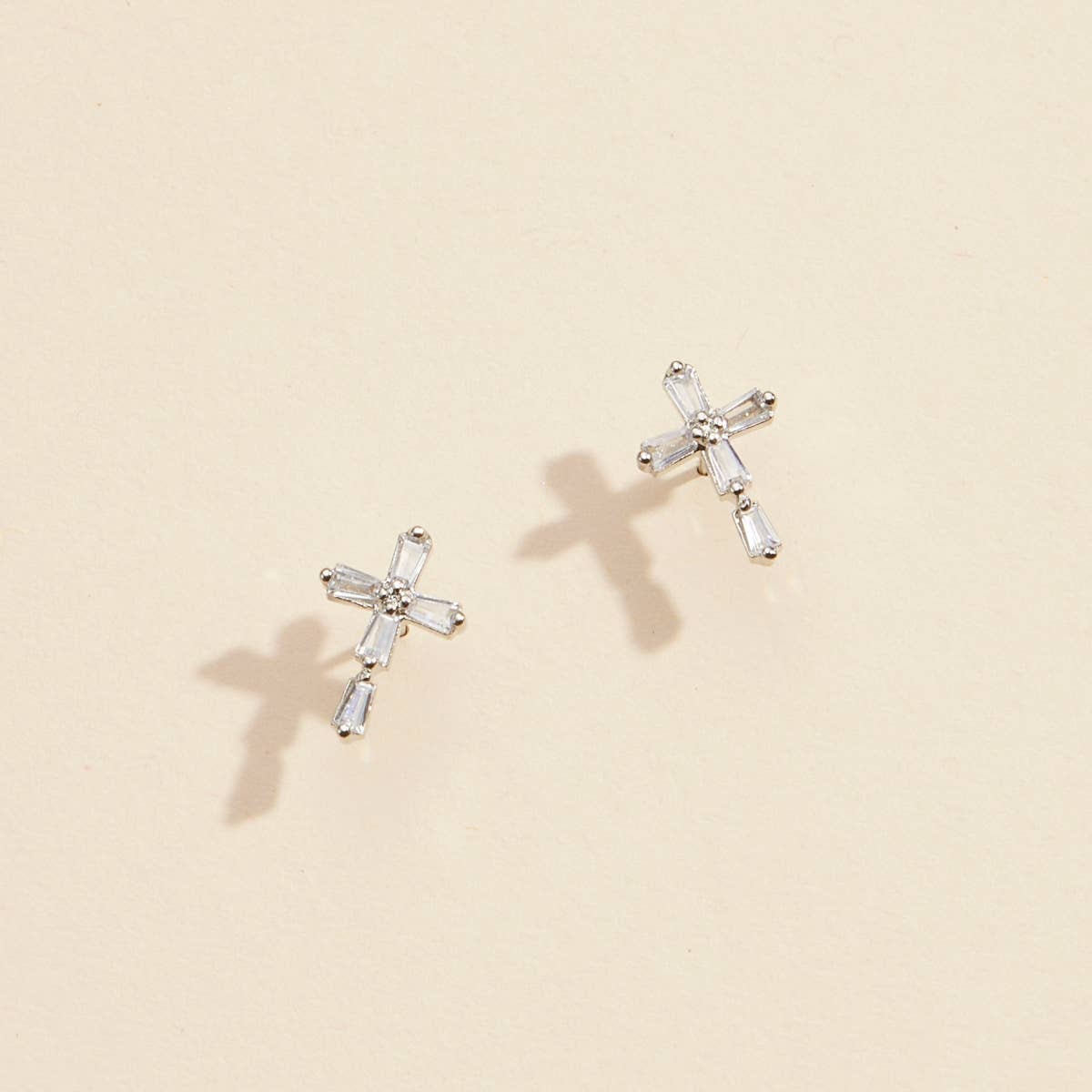 CZ Cross Gold Dip Stud Earrings