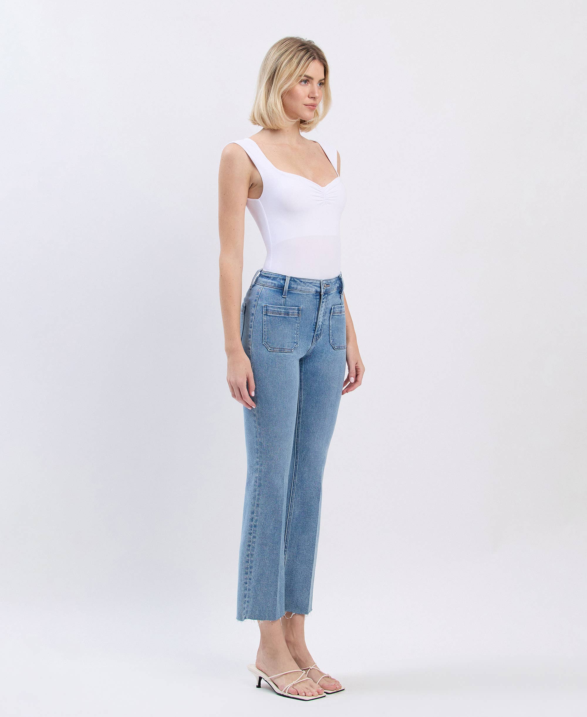 Patch Pocket Crop Flare Jeans