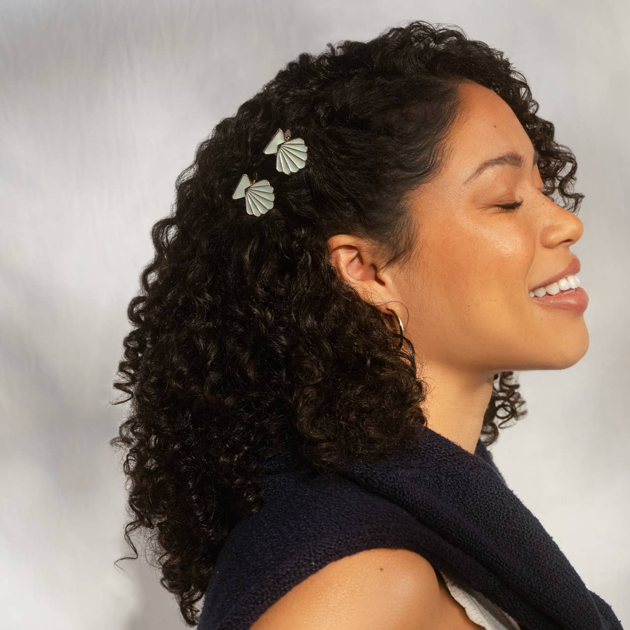 Metal Clam Shell Hair Clip 2pc Set - Gold & Pearlized Cream