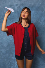 Round Neck Short Sleeve Sweater Cardigan