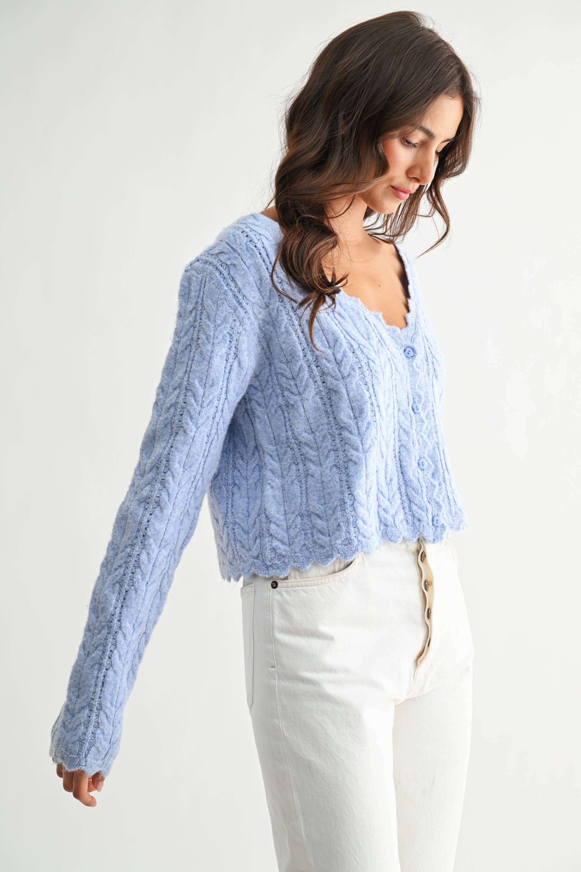 Scallop Hem Cable Knit Cardigan