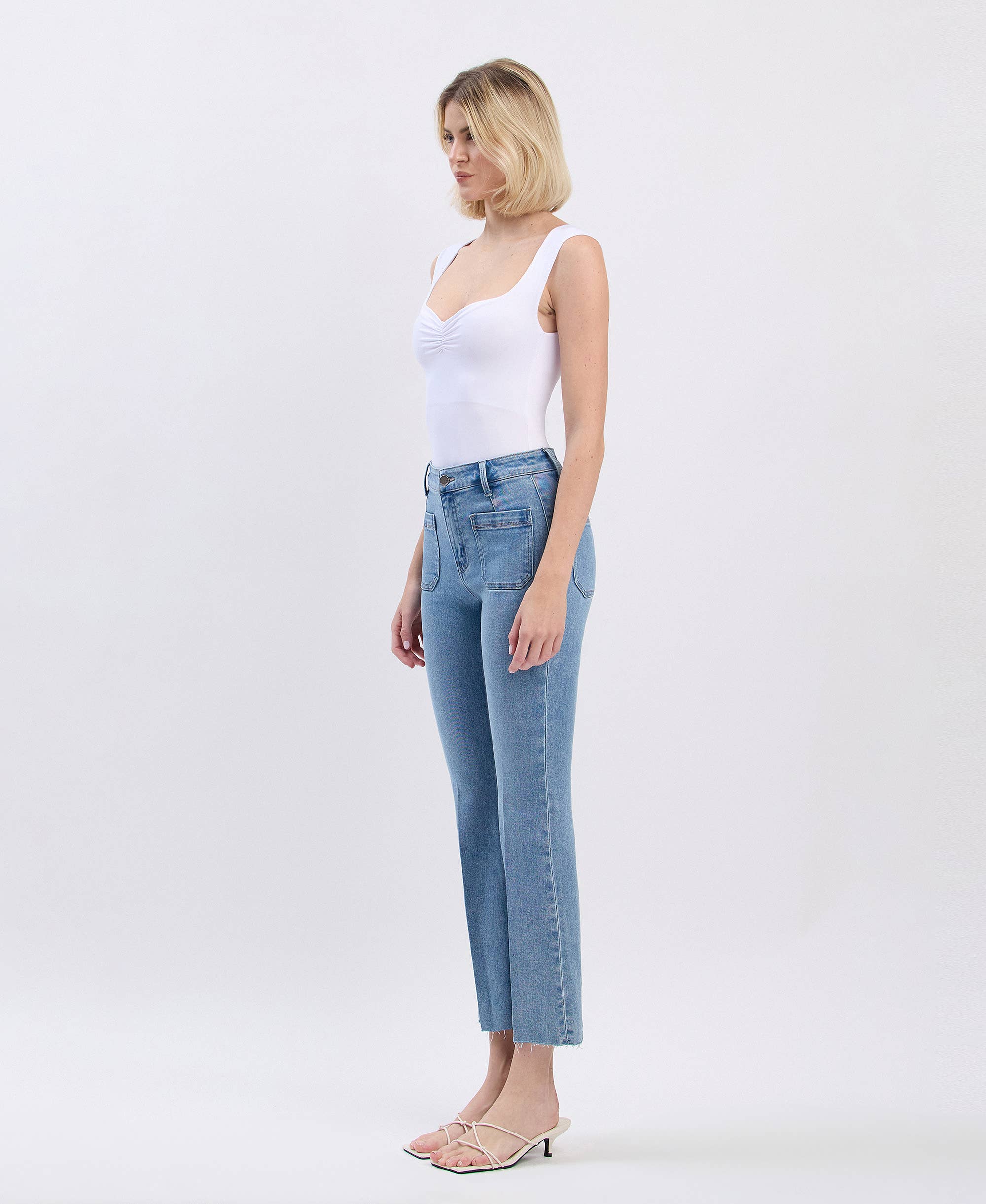 Patch Pocket Crop Flare Jeans