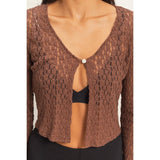 Pearl Button Sheer Lace Cardigan Top