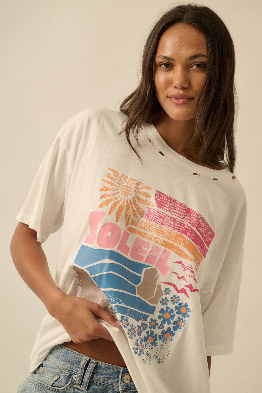Soleil Beach Distressed Oversize Graphic Tee