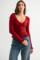 Ribbed Cardigan - Deep Red