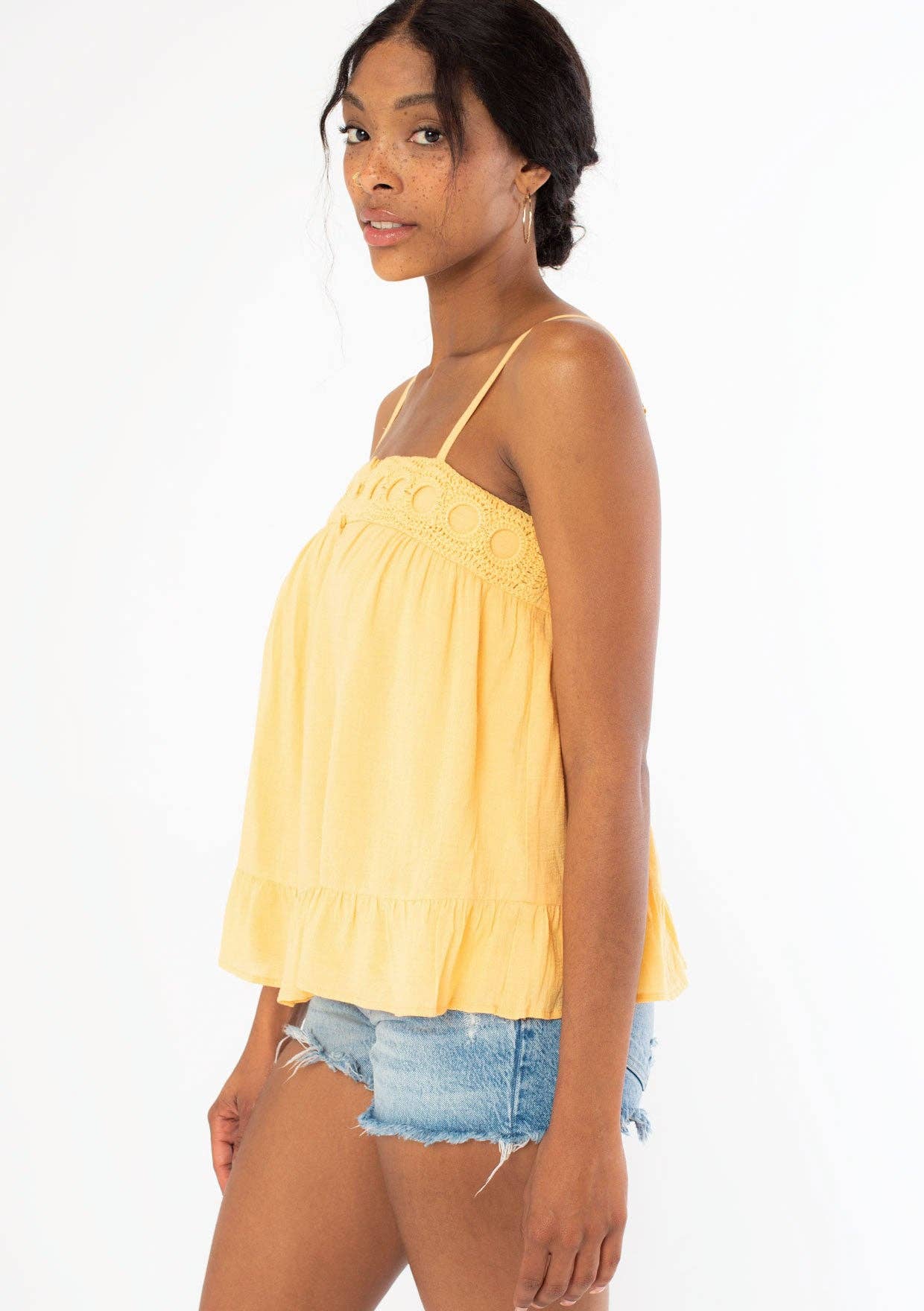 Flowy Crochet Trim Tank Tap - Sherbert