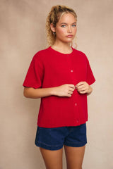 Round Neck Short Sleeve Sweater Cardigan