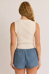 Sleeveless Button Down Ribbed Sweater Top