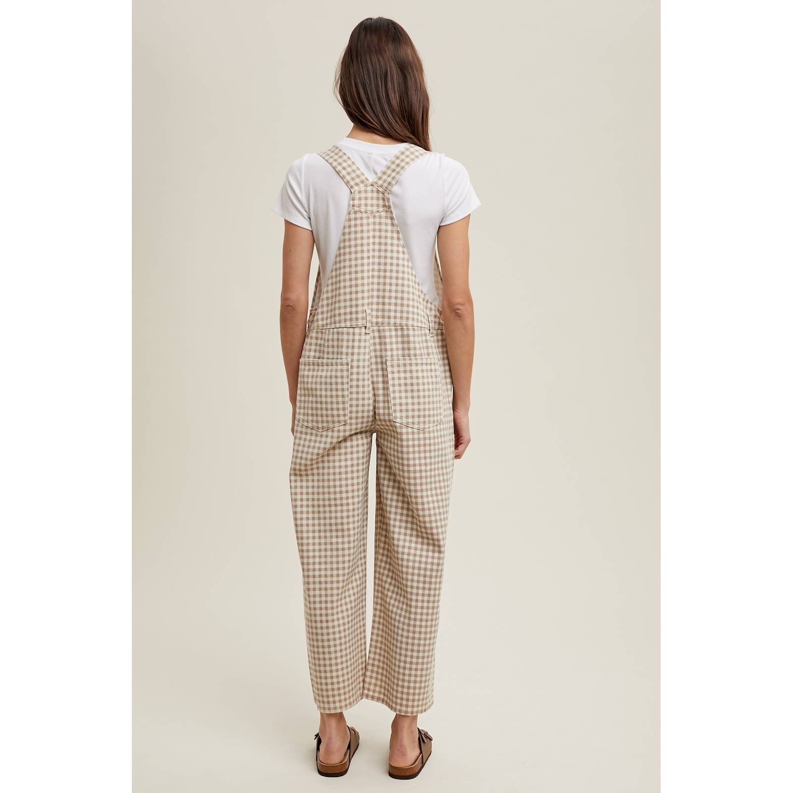 Gingham Denim Overall - Cream/Taupe
