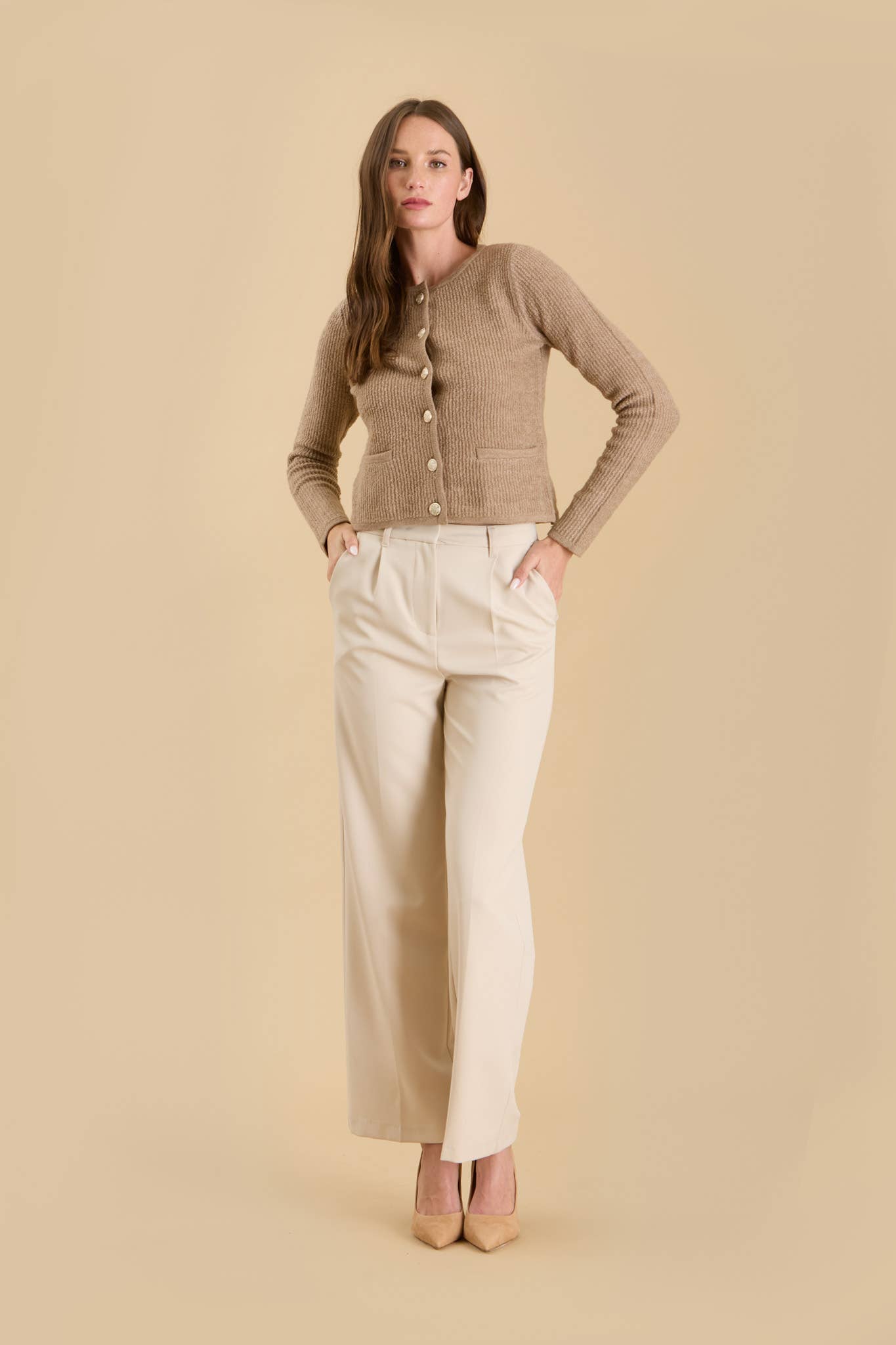 Round Neck Gold Button Cardigan