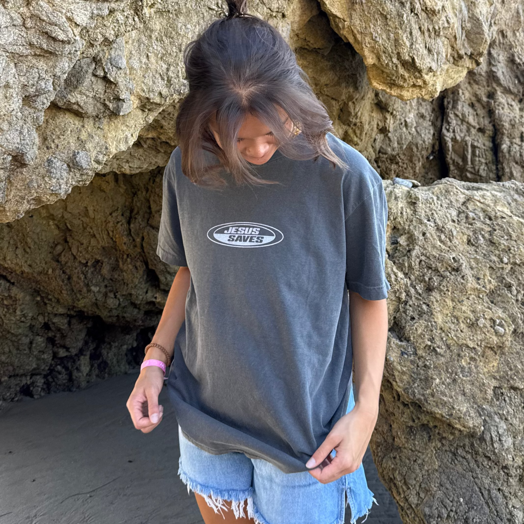 "Jesus Saves" Retro Tee - Gray