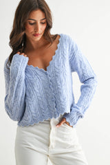 Scallop Hem Cable Knit Cardigan