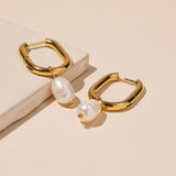 18K Gold-Dipped Stainless Steel Earrings with Pearl Charm