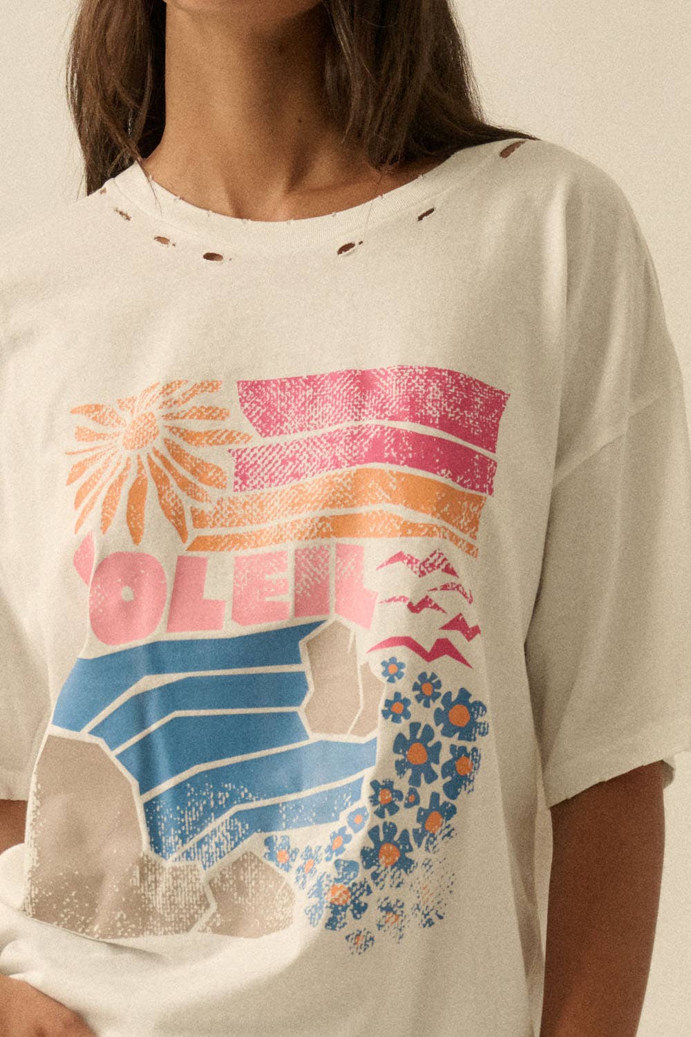 Soleil Beach Distressed Oversize Graphic Tee
