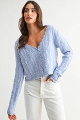 Scallop Hem Cable Knit Cardigan