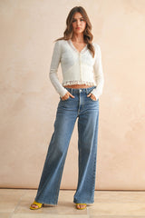 Lace Contrast Knit Cardigan
