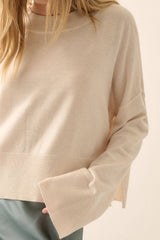 Solid Knit Wide-Sleeve Loose-Fit Sweater