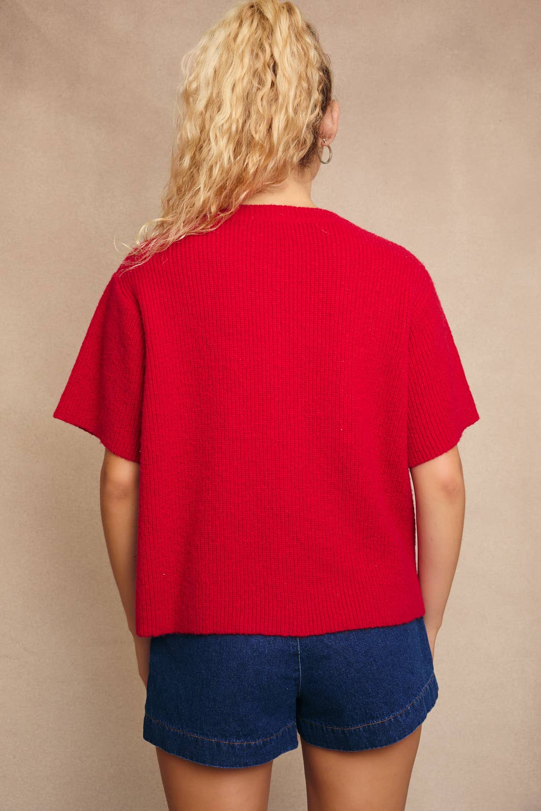 Round Neck Short Sleeve Sweater Cardigan