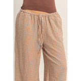 Gingham Drawstring Wide-Leg Pants